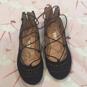 Black girls flats, zip up back